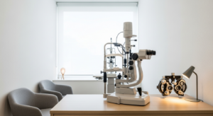 ¿Cuáles son los requisitos mínimos de superficie y distribución para un establecimiento de óptica?